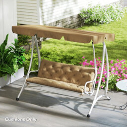 Outsunny 3 Seater Garden Bench Cushion Outdoor Seat Pad W/ Ties Khaki - thumbnail 1