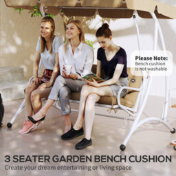 Outsunny 3 Seater Garden Bench Cushion Outdoor Seat Pad W/ Ties Khaki - thumbnail 7