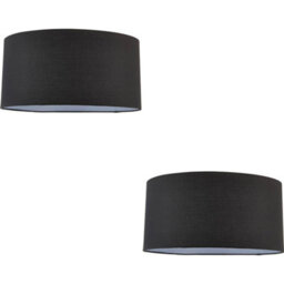"Loops 2 Pack 20"" Cylinder Lamp Shade - Black Cotton Rolled Edge Fabric Cover - Table Light"