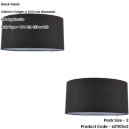 "Loops 2 Pack 20"" Cylinder Lamp Shade - Black Cotton Rolled Edge Fabric Cover - Table Light" - thumbnail 2