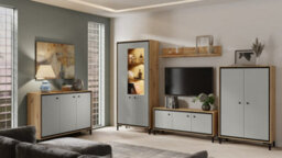 Arte Parii Highboard Cabinet In Grey - W890mm H1400mm D370mm, Sophisticated And Versatile - thumbnail 2