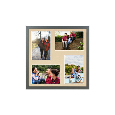 AK Frames 12X12 Dark Grey Sleek Multi Photo Frame With Ivory Mount - Holds 4 Apertures (4X) 6X4 Photos - image 1