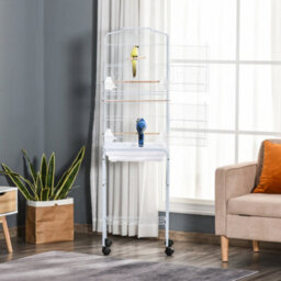 Pawhut Bird Cage For Budgie Finch Canary Parakeet W/ Stand Sliding Tray White - thumbnail 8