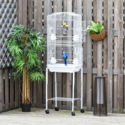 Pawhut Bird Cage For Budgie Finch Canary Parakeet W/ Stand Sliding Tray White - thumbnail 9