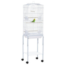 Pawhut Bird Cage For Budgie Finch Canary Parakeet W/ Stand Sliding Tray White - thumbnail 2