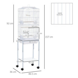 Pawhut Bird Cage For Budgie Finch Canary Parakeet W/ Stand Sliding Tray White - thumbnail 3