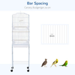 Pawhut Bird Cage For Budgie Finch Canary Parakeet W/ Stand Sliding Tray White - thumbnail 6