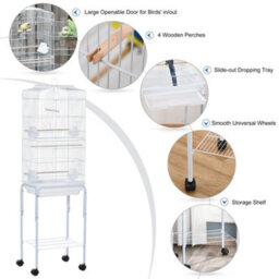 Pawhut Bird Cage For Budgie Finch Canary Parakeet W/ Stand Sliding Tray White - thumbnail 5