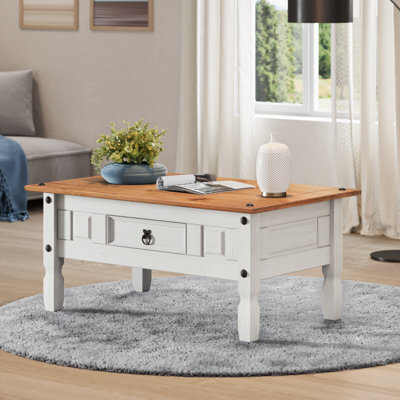 Mercers Furniture Corona White 1 Drawer Coffee Table Solid Wood Pine Wooden With Mexican Styling - image 1