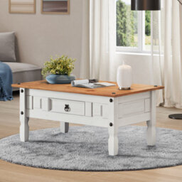 Mercers Furniture Corona White 1 Drawer Coffee Table Living Room Solid Wood Pine Wooden With Mexican Styling
