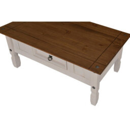 Mercers Furniture Corona White 1 Drawer Coffee Table Solid Wood Pine Wooden With Mexican Styling - thumbnail 4