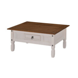 Mercers Furniture Corona White 1 Drawer Coffee Table Solid Wood Pine Wooden With Mexican Styling - thumbnail 2