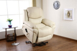 More4Homes Madison Single Motor Electric Riser Rise Recliner Bonded Leather Armchair Electric Lift Chair (Cream)