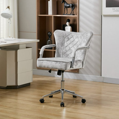 Living And Home Height-Adjustable Grey Chenille Swivel Office Chair - image 1