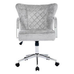 Living And Home Height-Adjustable Grey Chenille Swivel Office Chair - thumbnail 2