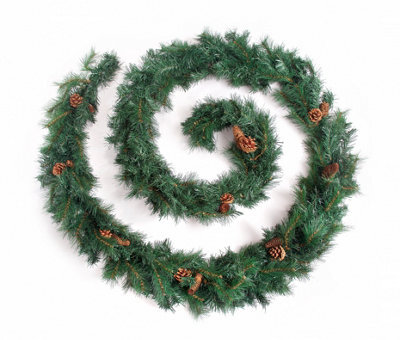 Best Artificial 12Ft Colorado Pine Christmas Garland With Pine Cones Decorated Bannister Staircase Fireplace - image 1