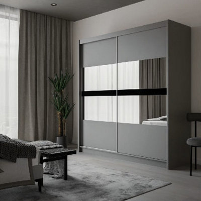 Arte Batumi 203Cm Sliding Door Wardrobe In Grey Matte - Stylish Mirrored Elegance With Ample Storage - image 1