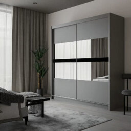 Arte Batumi 203Cm Sliding Door Wardrobe In Grey Matte - Stylish Mirrored Elegance With Ample Storage - thumbnail 1