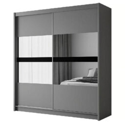 Arte Batumi 203Cm Sliding Door Wardrobe In Grey Matte - Stylish Mirrored Elegance With Ample Storage - thumbnail 2