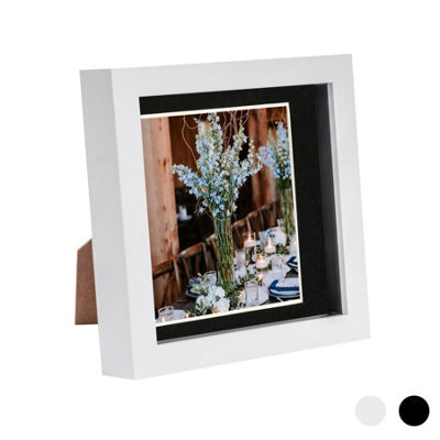 "Nicola Spring 3D Box Photo Frame - 6 X 6"" With 4 X 4"" Mount - White/black" - image 1