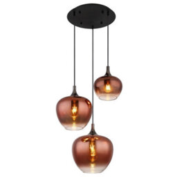 Luminosa Lighting Luminosa Maxy Cluster Pendant Ceiling Light Matt Black Copper Glass Shade 3X E27 - thumbnail 1