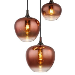 Luminosa Lighting Luminosa Maxy Cluster Pendant Ceiling Light Matt Black Copper Glass Shade 3X E27 - thumbnail 3