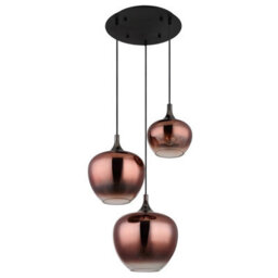 Luminosa Lighting Luminosa Maxy Cluster Pendant Ceiling Light Matt Black Copper Glass Shade 3X E27 - thumbnail 2