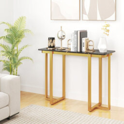 Costway Console Table Modern Faux Marble Entryway Table Black & Gold - thumbnail 5
