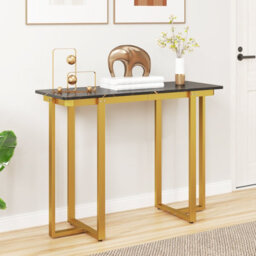 Costway Console Table Modern Faux Marble Entryway Table Black & Gold - thumbnail 3