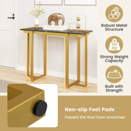 Costway Console Table Modern Faux Marble Entryway Table Black & Gold - thumbnail 8