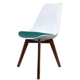 Fusion Living Soho White & Teal Plastic Dining Chair With Squared Dark Wood Legs - thumbnail 1