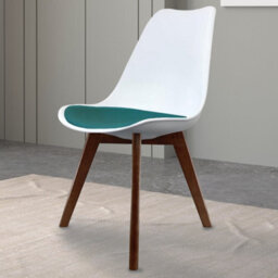 Fusion Living Soho White & Teal Plastic Dining Chair With Squared Dark Wood Legs - thumbnail 2