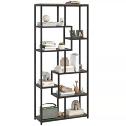 Homcom Industrial Bookcase 7-Tier Bookshelf Shelving Unit Grey Black - thumbnail 2