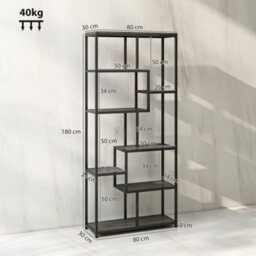 Homcom Industrial Bookcase 7-Tier Bookshelf Shelving Unit Grey Black - thumbnail 3