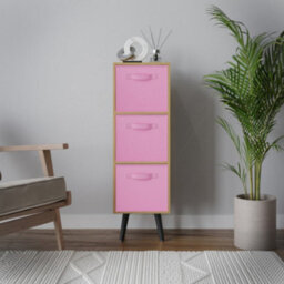 Urbn-Living Urbnliving 80Cm Height 3 Tier Beech Wooden Storage Bookcase Scandinavian Style Black Legs With Light Pink Inserts - thumbnail 3