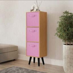 Urbn-Living Urbnliving 80Cm Height 3 Tier Beech Wooden Storage Bookcase Scandinavian Style Black Legs With Light Pink Inserts