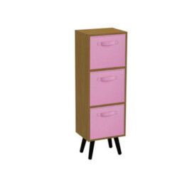 Urbn-Living Urbnliving 80Cm Height 3 Tier Beech Wooden Storage Bookcase Scandinavian Style Black Legs With Light Pink Inserts - thumbnail 2