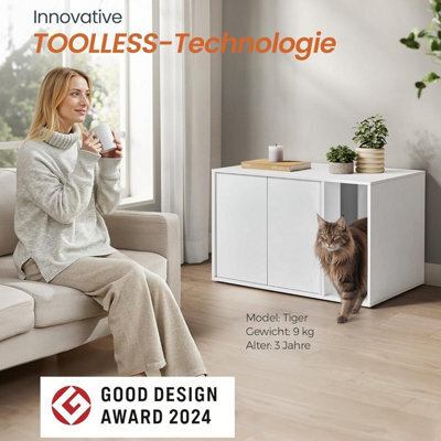Cat Litter Box Cabinet, Hidden Cat House With Quick Assembly, Push-Open Doors And Modern Table Design, Snow White - image 1