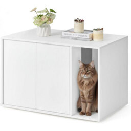 Cat Litter Box Cabinet, Hidden Cat House With Quick Assembly, Push-Open Doors And Modern Table Design, Snow White - thumbnail 6