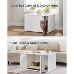 Cat Litter Box Cabinet, Hidden Cat House With Quick Assembly, Push-Open Doors And Modern Table Design, Snow White - thumbnail 5