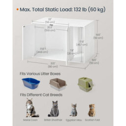 Cat Litter Box Cabinet, Hidden Cat House With Quick Assembly, Push-Open Doors And Modern Table Design, Snow White - thumbnail 2