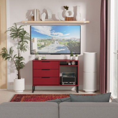 Marsala Ready Assembled Matt Red Tv Unit & 3 Drawers, (H)68.3Cm X (W)96.8Cm X (D)39.2Cm - image 1