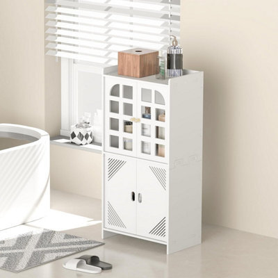 Bathroom Floor Storage Cabinet, Waterproof Freestanding Unit With 4 Doors & Shelf, Cabinet For Tissue, Shampoo, Daily Essentials - image 1