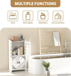 Bathroom Floor Storage Cabinet, Waterproof Freestanding Unit With 4 Doors & Shelf, Cabinet For Tissue, Shampoo, Daily Essentials - thumbnail 5