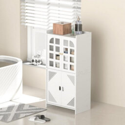 Bathroom Floor Storage Cabinet, Waterproof Freestanding Unit With 4 Doors & Shelf, Cabinet For Tissue, Shampoo, Daily Essentials