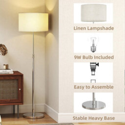 Silver Floor Lamp With Remote And Foot Switch, Standing Lamp With Linen Shade - thumbnail 5