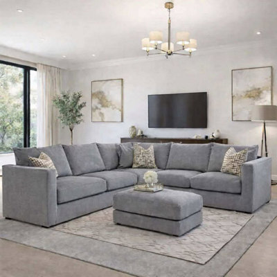 Home & Love Luxury Aston Fixedback Corner Sofa - Grey