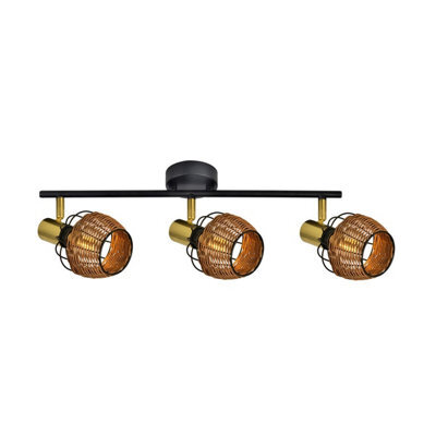 Luminosa Lighting Luminosa Copa Ceiling Spotlight Bar, Black, Gold, Rattan, 3X E14