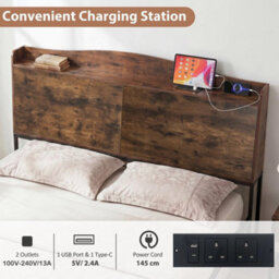 Industrial Metal King Size Bed Frame With Charging Station Platform Bed - thumbnail 6