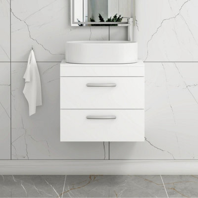 Royal Bathrooms Turin 800mm Wall Mounted Bathroom Vanity Unit With Sink 2 Drawer Gloss White & Peak Countertop Basin - image 1